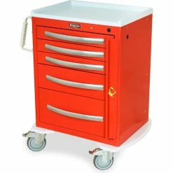 Harloff A-Series Lightweight Aluminium Crash Cart,5 Drawers,30"W x 22"L x 37-1/4"H,Light Gray