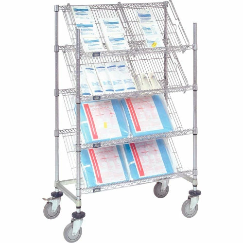 Nexel® Slant Wire Shelving Suture Cart, 4 Shelves, 36"W x 18"L x 69"H - Image 6