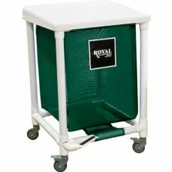 Royal Basket Trucks PVC Hamper, 35 Gal, Sgl, Green Mesh Liner, 2 Sw/2 Sw Lock, with Foot Pedal