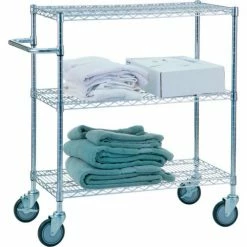 R&B Wire Products UC1836 Mobile Linen Cart with 3 Wire Shelves, 36"L x 18"W x 42"H