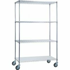 R&B Wire Products Heavy Duty Chrome Linen Cart with Solid Bottom Shelf, 36"L x 18"W x 78"H