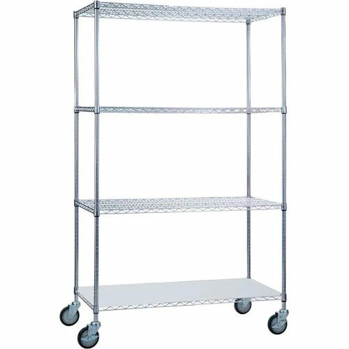 R&B Wire Products Heavy Duty Chrome Linen Cart with Solid Bottom Shelf, 36"L x 18"W x 78"H