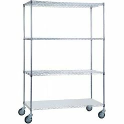 R&B Wire Products Heavy Duty Chrome Linen Cart with Solid Bottom Shelf, 48"L x 18"W x 78"H