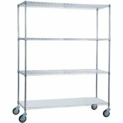 R&B Wire Products Heavy Duty Chrome Linen Cart with Solid Bottom Shelf, 60"L x 18"W x 78"H