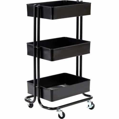 Seville Classic 3-Tier Rolling Steel Storage Bin Utility Kitchen Cart With Wheels, Black - Image 3