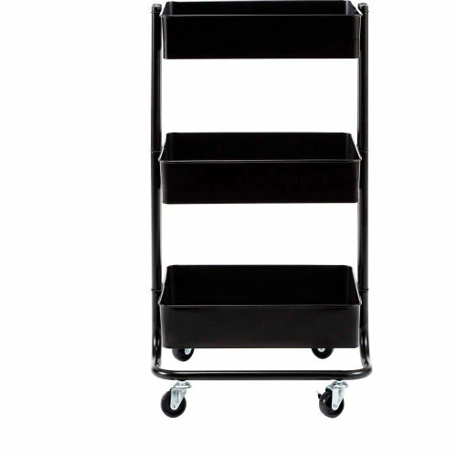 Seville Classic 3-Tier Rolling Steel Storage Bin Utility Kitchen Cart With Wheels, Black - Image 2