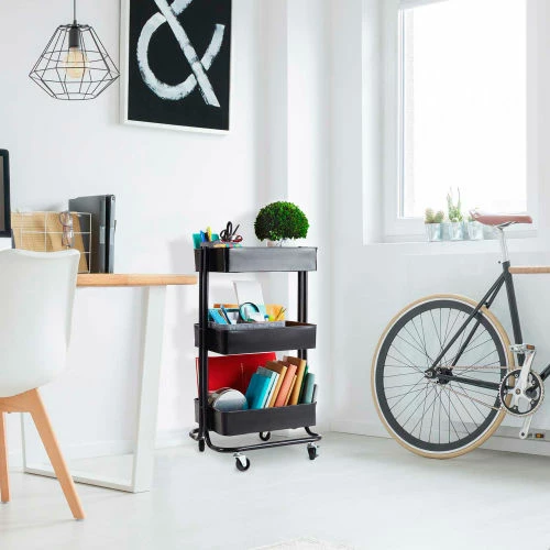 Seville Classic 3-Tier Rolling Steel Storage Bin Utility Kitchen Cart With Wheels, Black - Image 8