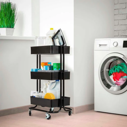Seville Classic 3-Tier Rolling Steel Storage Bin Utility Kitchen Cart With Wheels, Black - Image 9