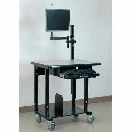 Stackbin Mobile Computer Station with Monitor Arm, 36"W x 24"D x 33-1/2"H, Black - Image 5