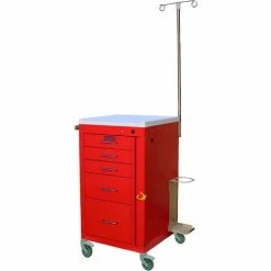 Harloff Mini Line Short Five Drawer Emergency Cart Specialty Package, Red - 3145B-EMG