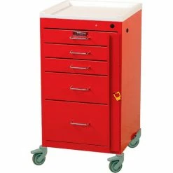 Harloff Mini Line Short Five Drawer Emergency Cart Standard Package, Red - 3145B