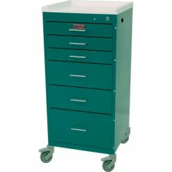 Harloff Mini-Line Tall Six Drawer Procedure Cart with Key Lock, Standard Package, Sand - 3156K