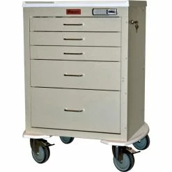 Harloff Mini24 Five Drawer Anesthesia Cart with Bumper and 5" Wheels, Electronic Lock, Sand - 4245E