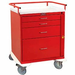 Harloff Classic Short Four Drawer Emergency Crash Cart, Standard Package, Red - 6300Q