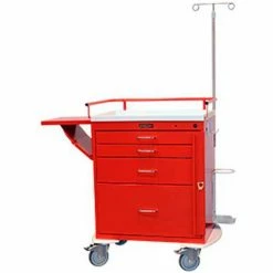 Harloff Classic Short Four Drawer Emergency Crash Cart, Specialty Package, Red - 6301Q