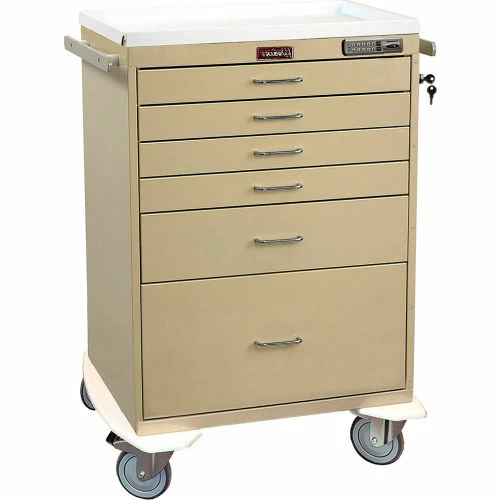 Harloff Six Drawer Procedure Cart Electronic Pushbutton Lock Standard Package, Sand - 7450E