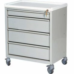 Harloff Compact Economy Treatment Cart with Four Drawers, Light Gray - ETC-4