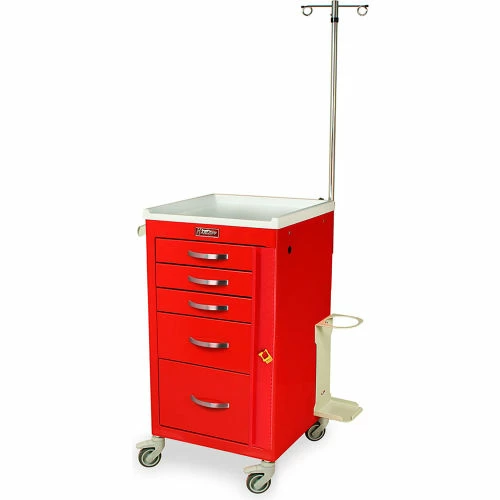 Harloff M-Series Narrow Emergency Cart Short Height, 5 Drawers, 18"W x 18"L x 34-1/2"H, Red - Image 2
