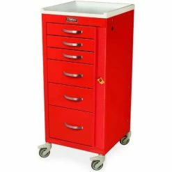 Harloff M-Series Six Drawer Narrow Procedure Cart, Tall Height, Mini Width, Key Lock, Taupe