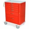 Harloff Quick Ship M Series Emergency Crash Cart W/ Six Drawers and Breakaway Lock, Red
