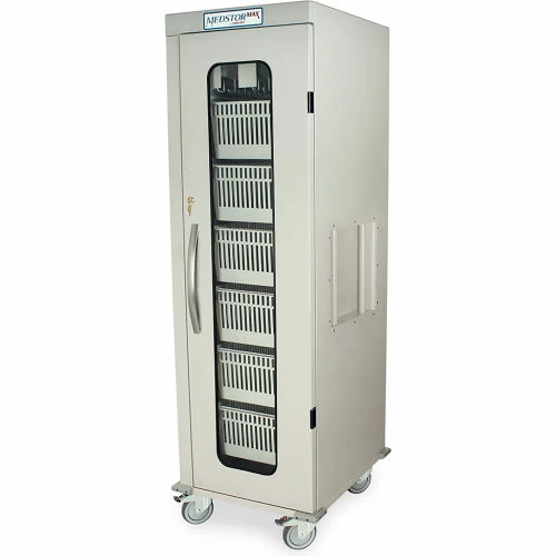 Harloff Single Column Medical Storage Cart,Glass Door, 22-1/2"W x 27"D x 75-3/4"H, Taupe - Image 2