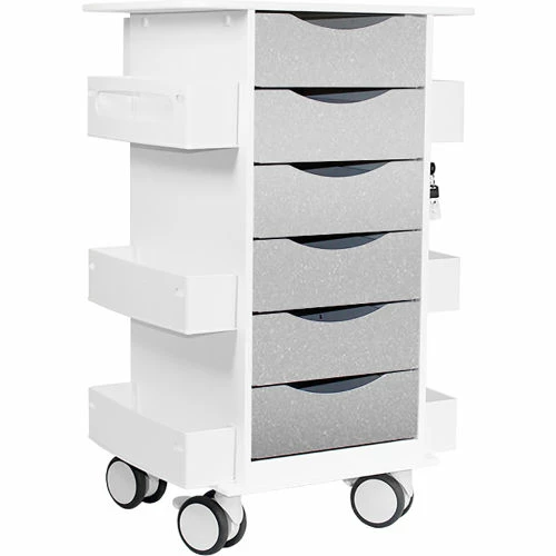 TrippNT Core Locking 6 Drawer Lab Cart, 23"W x 19"D x 35"H, Silver Metallic