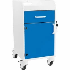 TrippNT Compact Bedside Cart, 1 Locking Drawer, White with Global Blue