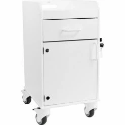 TrippNT Compact Bedside Cart, 1 Locking Drawer, White with White