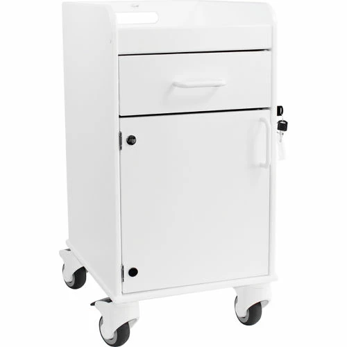 TrippNT Compact Bedside Cart, 1 Locking Drawer, White with White
