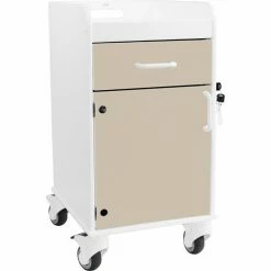 TrippNT Compact Bedside Cart, 1 Locking Drawer, White with Almond Beige
