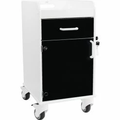 TrippNT Compact Bedside Cart, 1 Locking Drawer, White with Black
