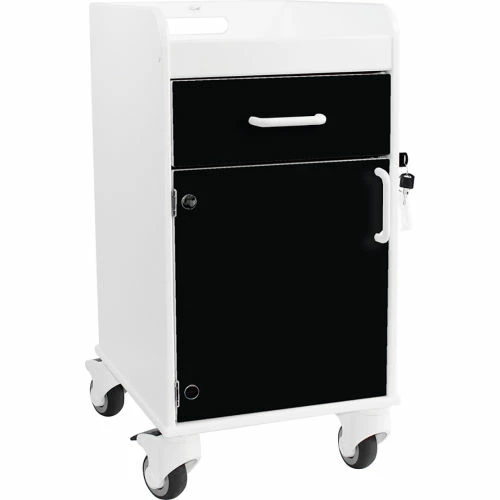 TrippNT Compact Bedside Cart, 1 Locking Drawer, White with Black