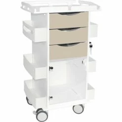 TrippNT™ Core DX Cart with Hinged Door & Railed Top, White with Almond Beige