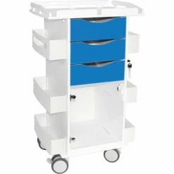 TrippNT™ Core DX Cart with Hinged Door & Railed Top, White with Global Blue