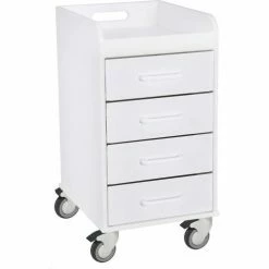 TrippNT Compact 4 Drawer Locking Medical Cart, White, 14"W x 19"D x 27"H