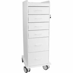 TrippNT™ Tall Locking 6 Drawer Medical Cart, White, 16"W x 19"D x 47"H