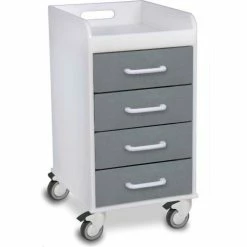 TrippNT™ Compact 4 Drawer Locking Medical Cart, Silver Metallic, 14"W x 19"D x 27"H