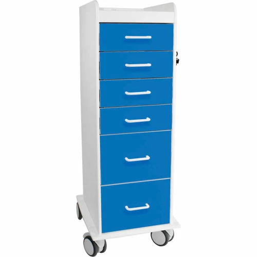 TrippNT Tall Locking 6 Drawer Medical Cart, Global Blue, 16"W x 19"D x 47"H