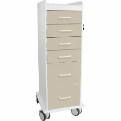 TrippNT™ Tall Locking 6 Drawer Medical Cart, Almond Beige, 16"W x 19"D x 47"H