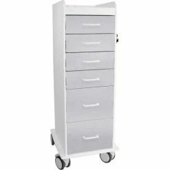 TrippNT™ Tall Locking 6 Drawer Medical Cart, Silver Metallic, 16"W x 19"D x 47"H