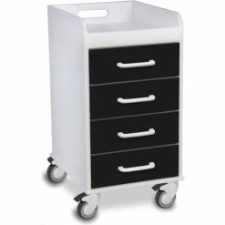 TrippNT™ Compact 4 Drawer Locking Medical Cart, Black, 14"W x 19"D x 27"H