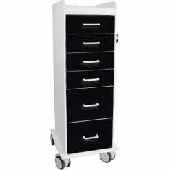 TrippNT™ Tall Locking 6 Drawer Medical Cart, Black, 16"W x 19"D x 47"H