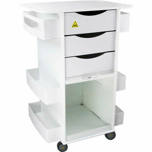 TrippNT White MRI Core DX Lab Cart with Clear Sliding Door, 23"W x 19"D x 33"H