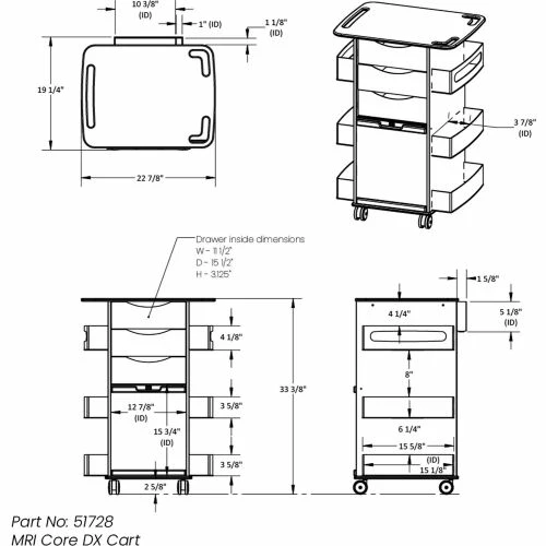 TrippNT White MRI Core DX Lab Cart with Clear Sliding Door, 23"W x 19"D x 33"H - Image 9