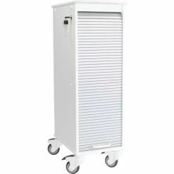 TrippNT™ Narrow Lockable Medical Lab Cart, White Cart with Gray Front, 12"W x 19"D x 36"H