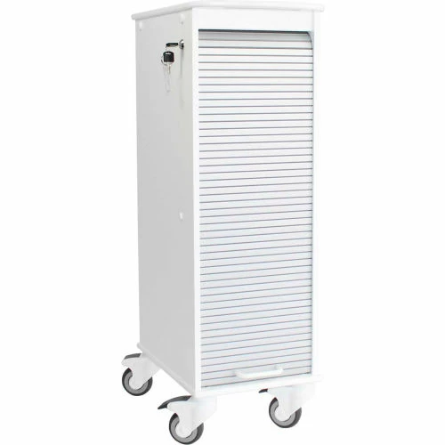 TrippNT Narrow Lockable Medical Lab Cart, White Cart with Gray Front, 12"W x 19"D x 36"H