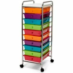 Seville Classic 10-Drawer Organizer Cart With Tray, Pearlescent Multi-Color