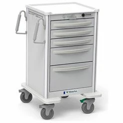 Waterloo Healthcare 5-Drawer Aluminum Junior Medium Nurse Server Cart, Push Button Lock, Light Gray