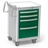 Waterloo Healthcare 4-Drawer Aluminum Junior Short Medical Bedside Cart, Key Lock, Fairway Green