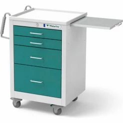 Waterloo Healthcare 4-Drawer Steel Junior Short Medical Bedside Cart, Key Lock, Teal Green
